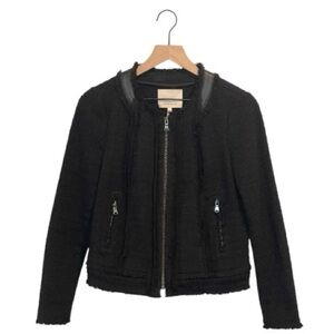 Rebecca Taylor Black Textured, Tweed Blazer, Front Zip, Round Neck, Size 4